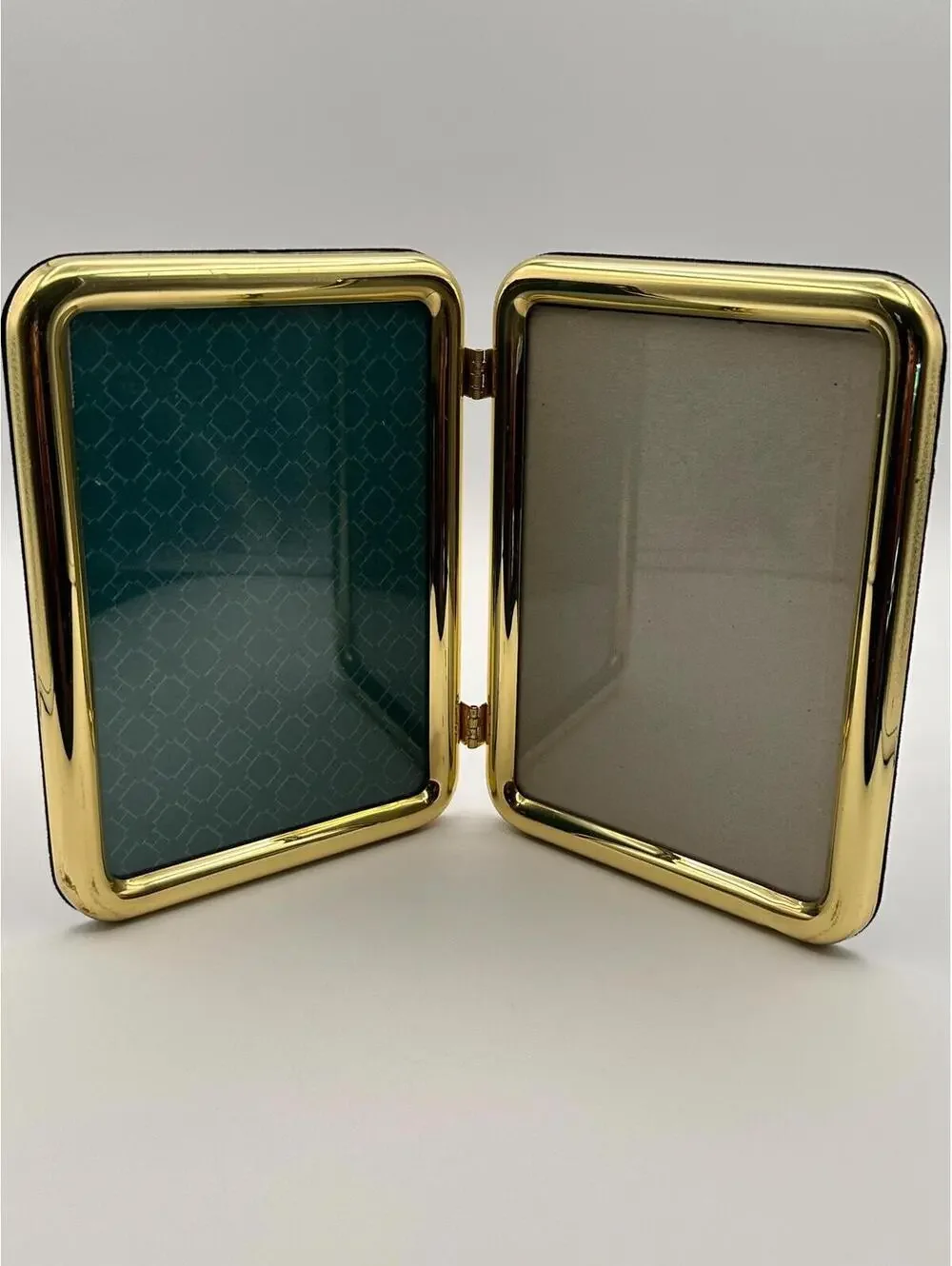 Vintage MCM Double Hinged Picture Frame Hollywood Regency Desk Photo Display